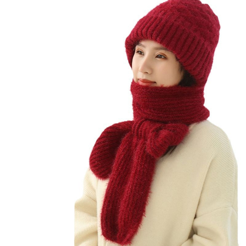 Gefütterte Strickmütze mit Schal für Damen