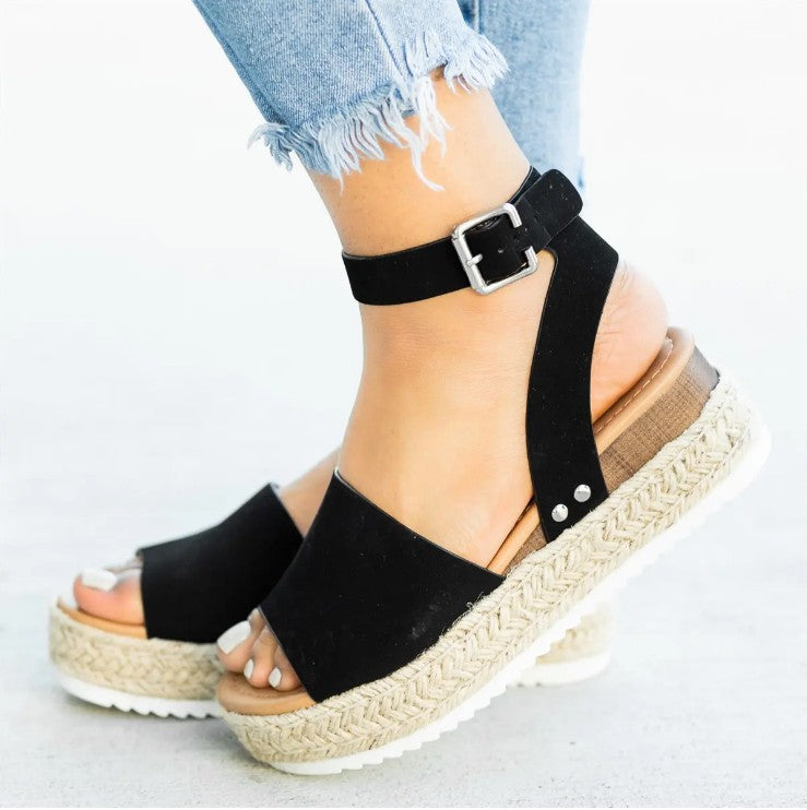 Damen Wedge-Sandalen mit verstellbarem Riemen und komfortablem Fußbett