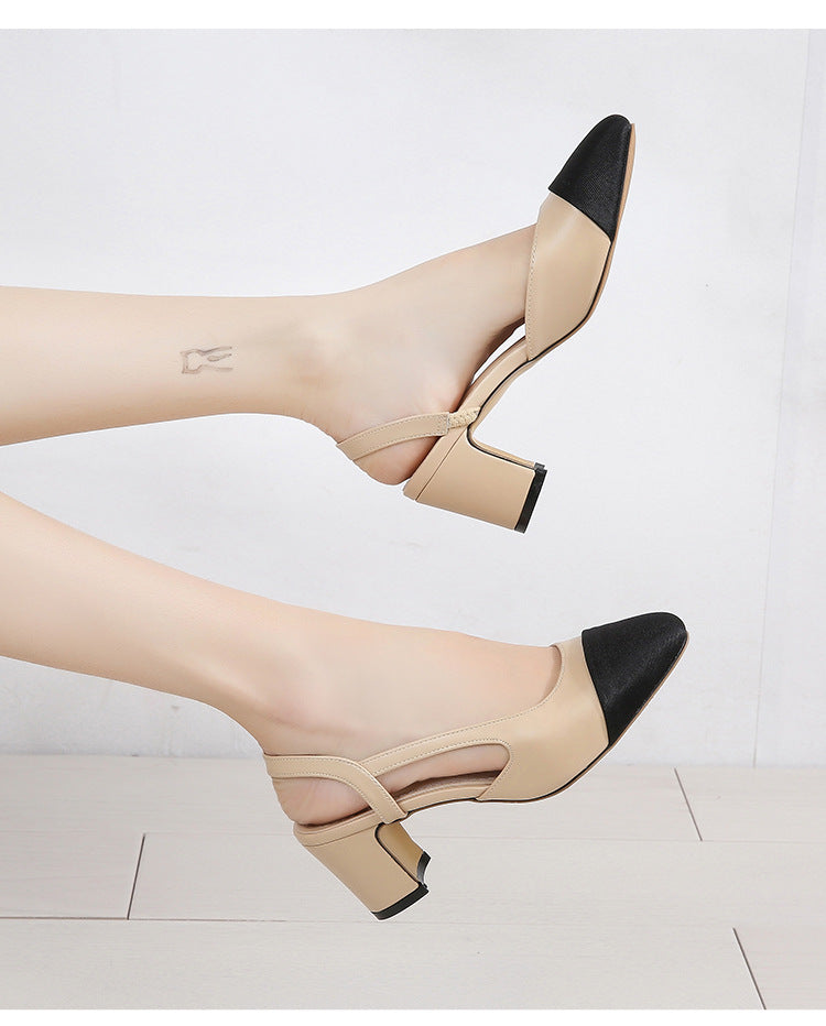 Damen Pumps mit elegantem Blockabsatz und kontrastierender Spitze