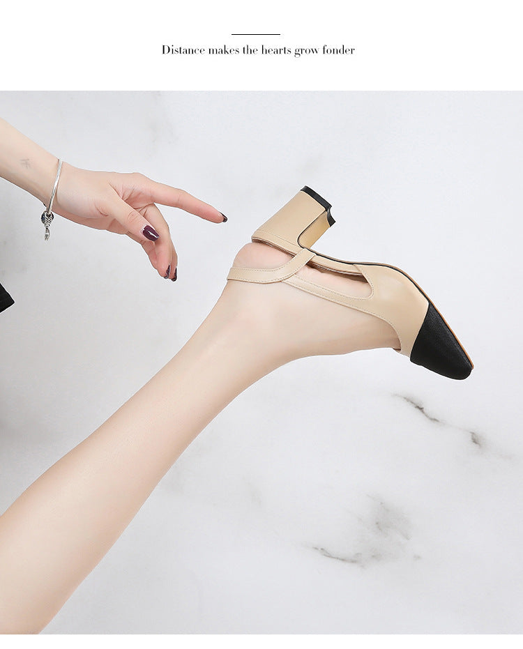 Damen Pumps mit elegantem Blockabsatz und kontrastierender Spitze