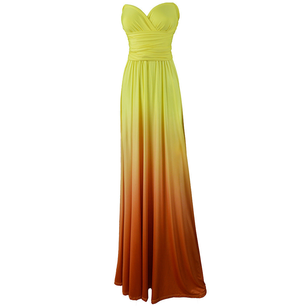 Damen Maxikleid mit fließendem Wasserfall-Ausschnitt und Ombre-Design