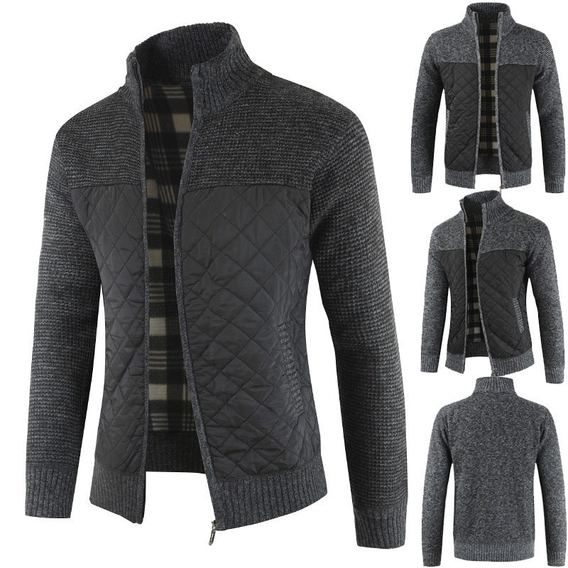 Herren gesteppter Strickcardigan mit Stehkragen, Thermofutter und Reißverschluss Shop Nory
