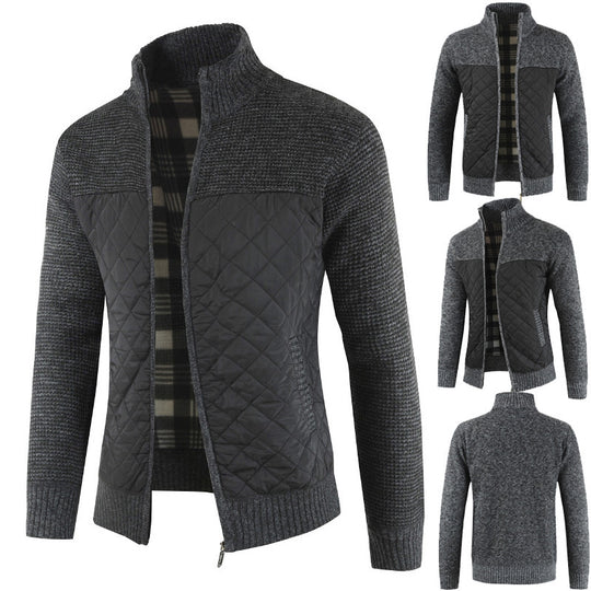 Herren gesteppter Strickcardigan mit Stehkragen, Thermofutter und Reißverschluss Shop Nory
