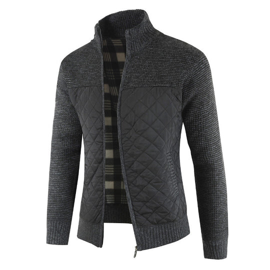 Herren gesteppter Strickcardigan mit Stehkragen, Thermofutter und Reißverschluss Shop Nory