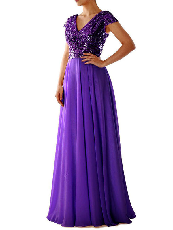 Damen Kleider V-Ausschnitt Paillette Chiffon Paneel Maxi Kleid