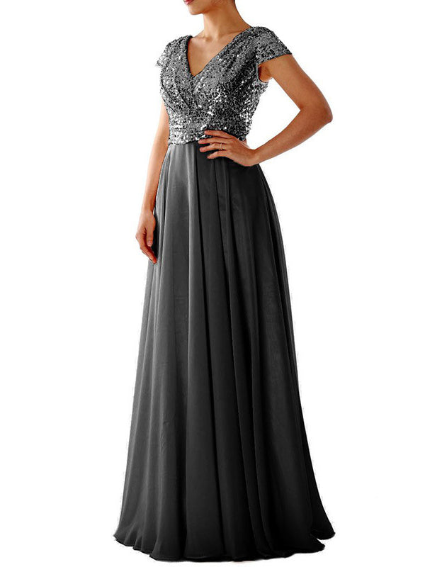 Damen Kleider V-Ausschnitt Paillette Chiffon Paneel Maxi Kleid