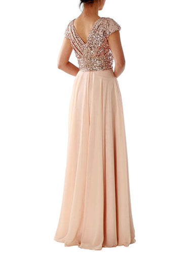 Damen Kleider V-Ausschnitt Paillette Chiffon Paneel Maxi Kleid