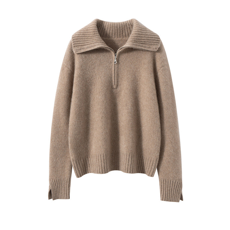 Damen-Kaschmirpullover mit Reißverschluss