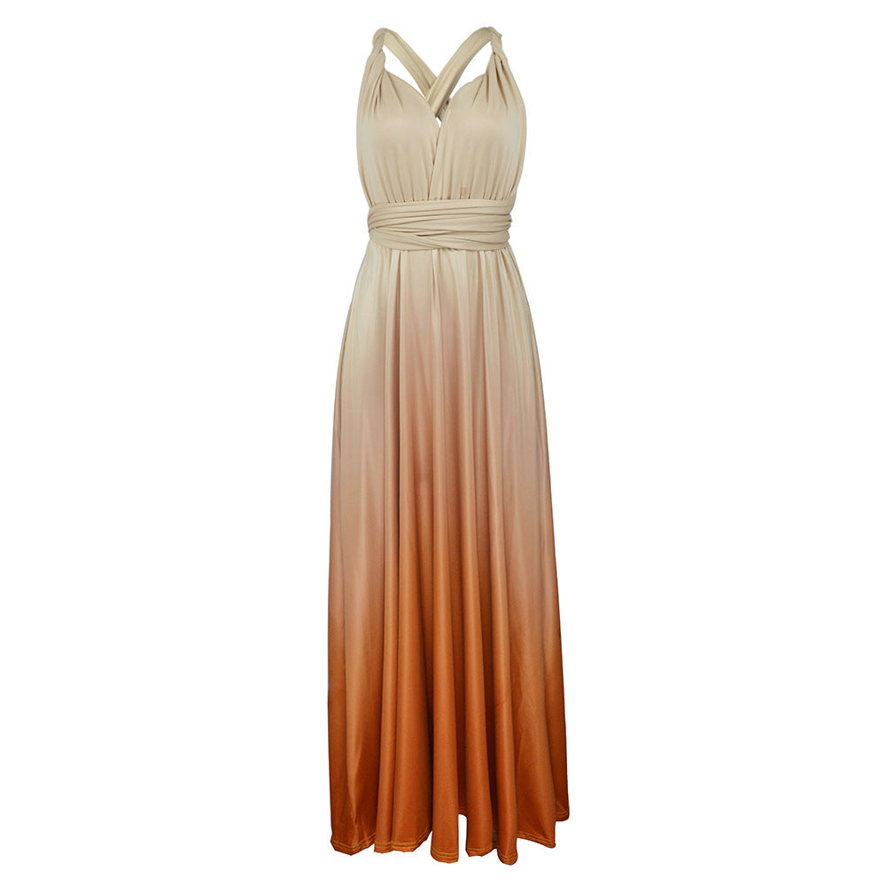 Damen Maxikleid mit fließendem Wasserfall-Ausschnitt und Ombre-Design