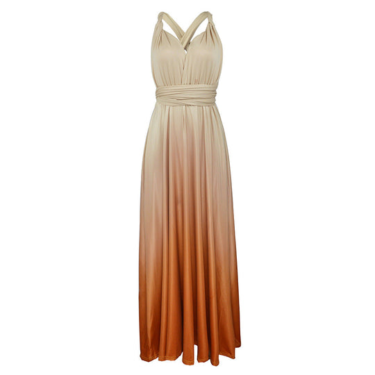 Damen Maxikleid mit fließendem Wasserfall-Ausschnitt und Ombre-Design