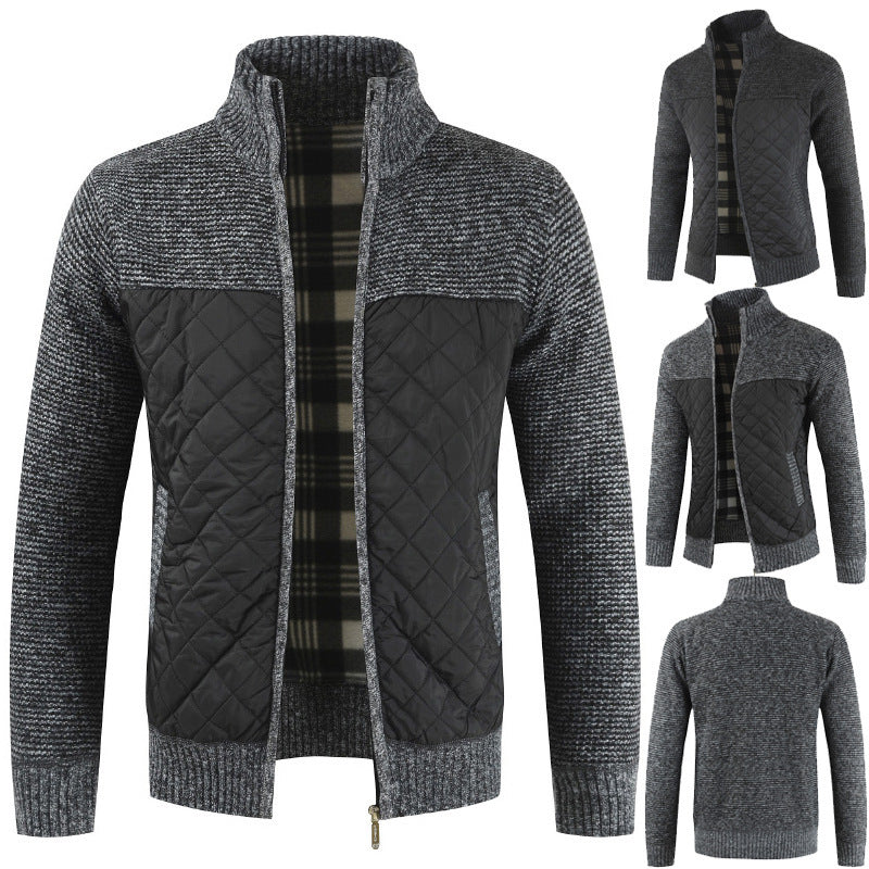 Herren gesteppter Strickcardigan mit Stehkragen, Thermofutter und Reißverschluss Shop Nory