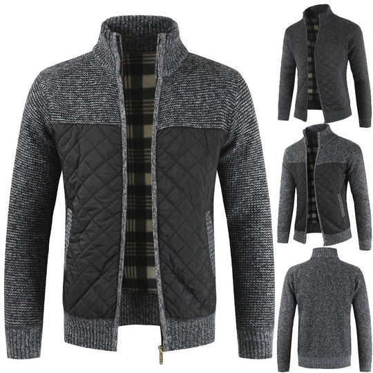 Herren gesteppter Strickcardigan mit Stehkragen, Thermofutter und Reißverschluss Shop Nory