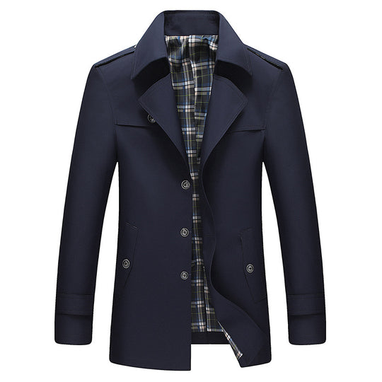Herren Moderner Kurzmantel im Trenchcoat‑Look mit karierter Innenfütterung und Schulterklappen Shop Nory