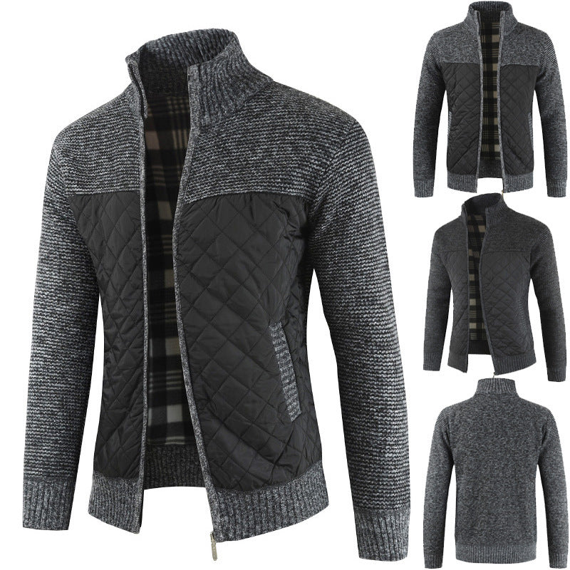 Herren gesteppter Strickcardigan mit Stehkragen, Thermofutter und Reißverschluss Shop Nory
