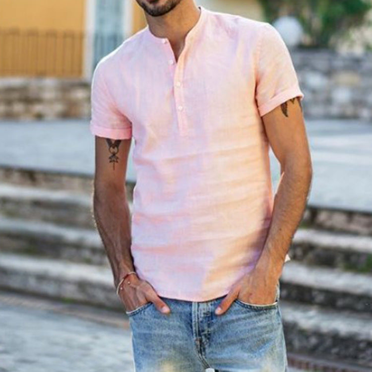 Herren Kurzarm Henley-Hemd aus luftiger Baumwolle mit modernem Stehkragen