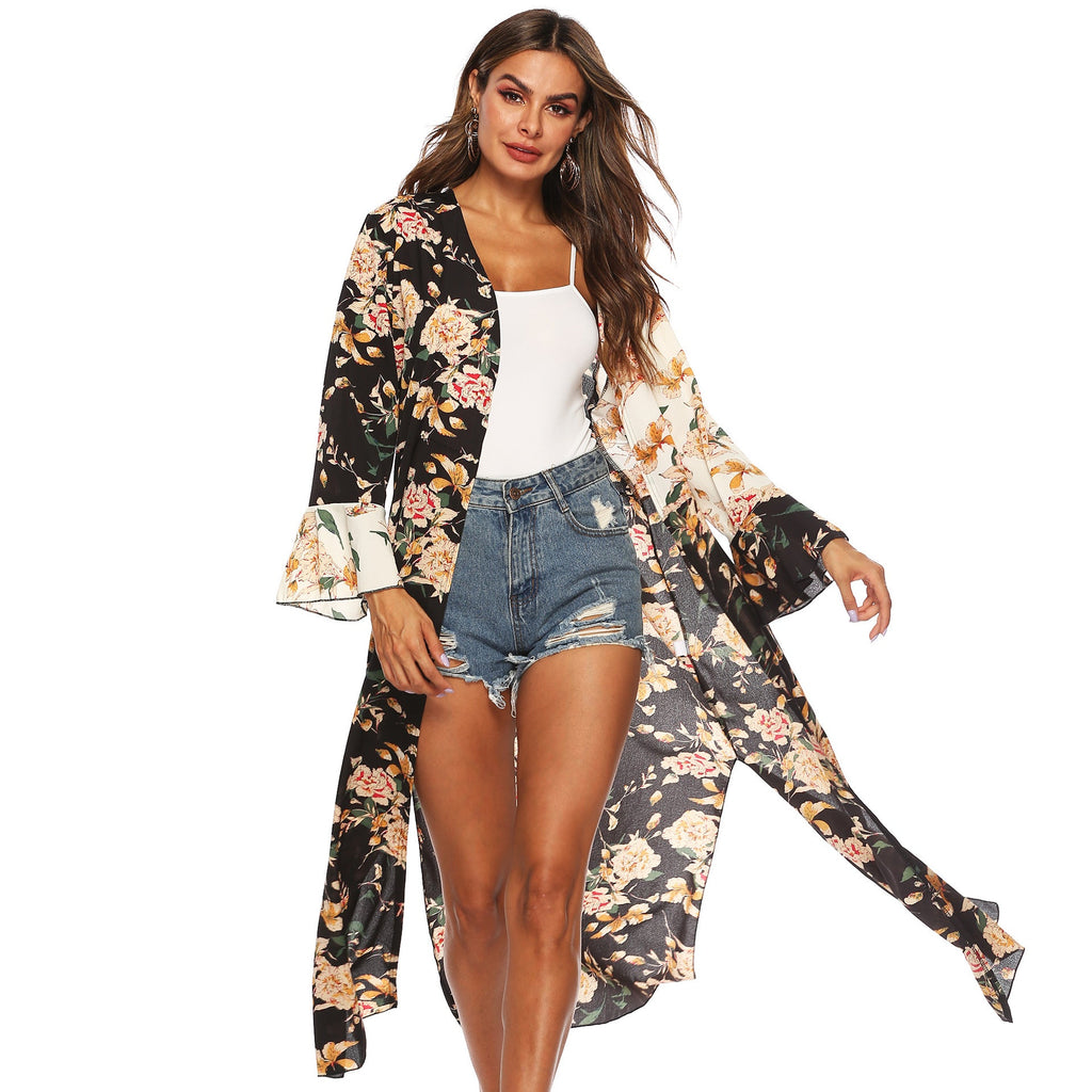 Damen floraler Kimono von
