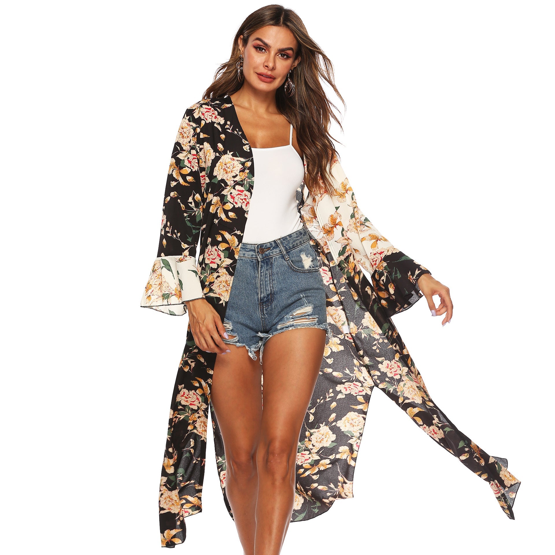 Damen floraler Kimono von