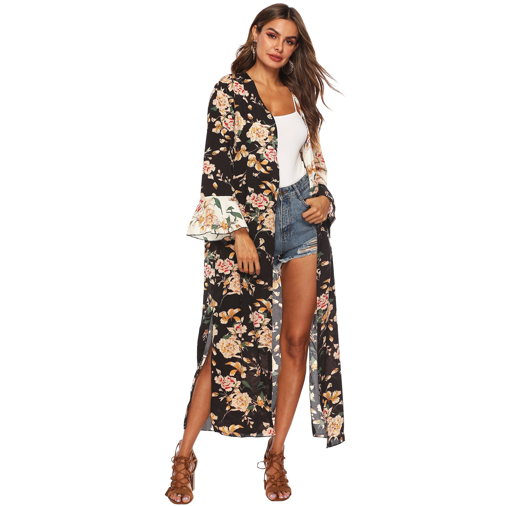 Damen floraler Kimono von