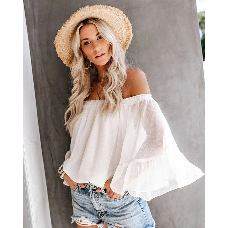 Damen Bluse mit weitem Ärmel und off-shoulder Design Shopnory