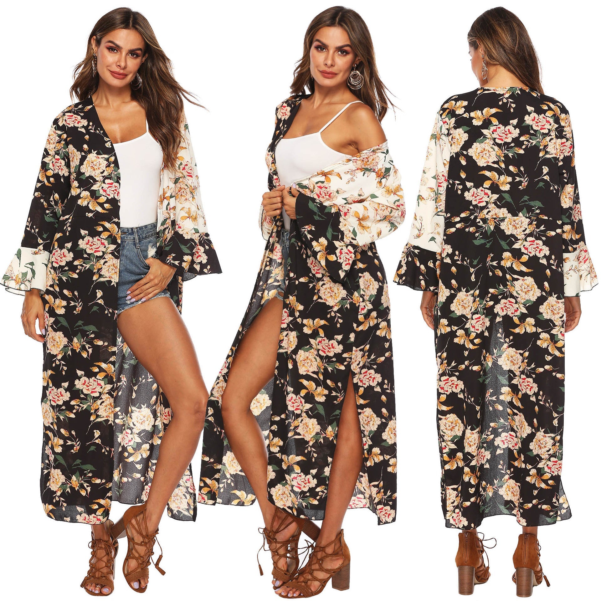Damen floraler Kimono von