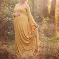 Damen Umstands-Maxikleid mit schulterfreiem Design und fließenden Ärmeln