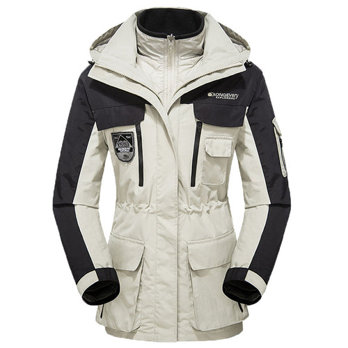 Herren wasserdichte atmungsaktive dreiteilige Outdoor-Expeditionsjacke mit Kapuze und Mehrzwecktaschen Shop Nory