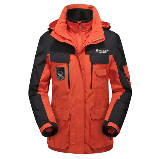 Herren wasserdichte atmungsaktive dreiteilige Outdoor-Expeditionsjacke mit Kapuze und Mehrzwecktaschen Shop Nory