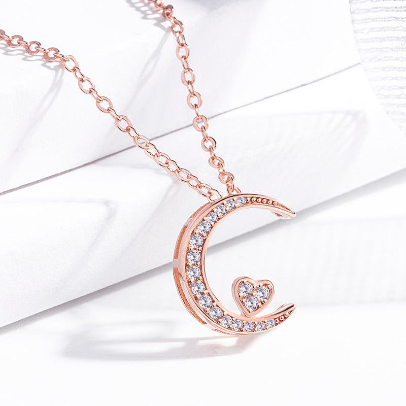 Damen Halskette mit elegantem Halbmond-Anhänger und funkelnden Zirkonia Shop Nory