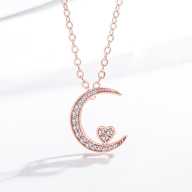 Damen Halskette mit elegantem Halbmond-Anhänger und funkelnden Zirkonia Shop Nory