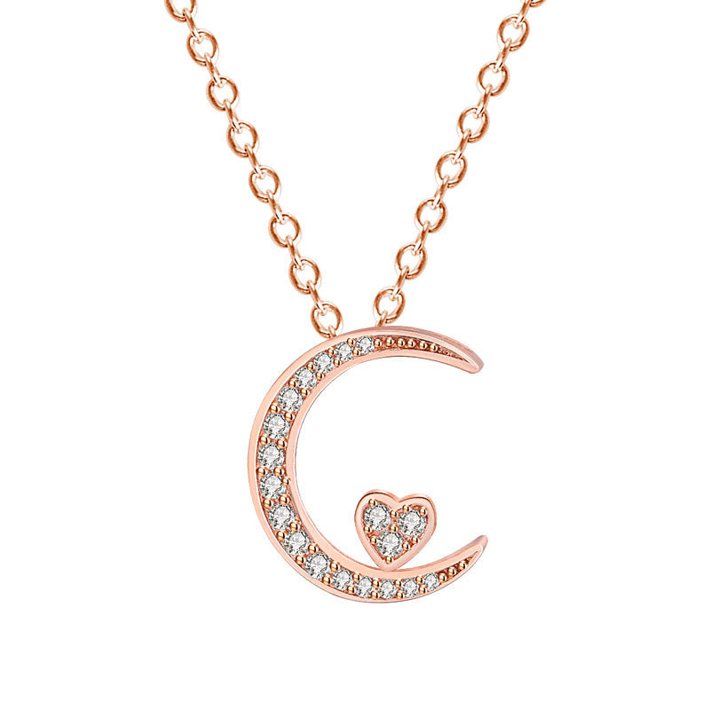 Damen Halskette mit elegantem Halbmond-Anhänger und funkelnden Zirkonia Shop Nory
