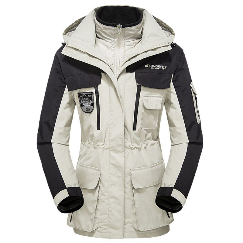 Herren wasserdichte atmungsaktive dreiteilige Outdoor-Expeditionsjacke mit Kapuze und Mehrzwecktaschen Shop Nory