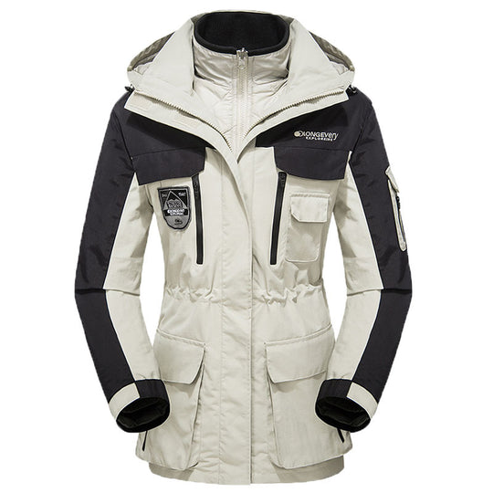 Herren wasserdichte atmungsaktive dreiteilige Outdoor-Expeditionsjacke mit Kapuze und Mehrzwecktaschen Shop Nory