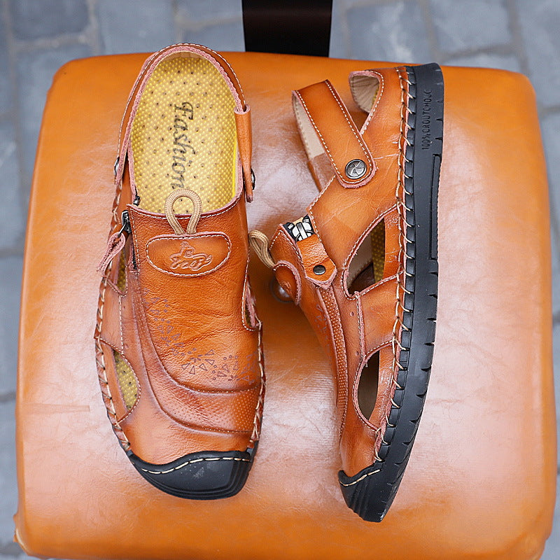 Herren Atmungsaktive Ledersandalen mit verstellbarem Riemensystem Shopnory
