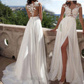 Damen Hochzeitskleid mit elegantem Spitzen-Oberteil und fließendem Rock