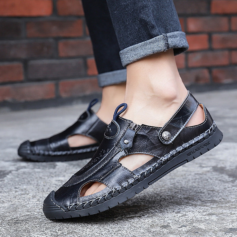 Herren Atmungsaktive Ledersandalen mit verstellbarem Riemensystem Shopnory