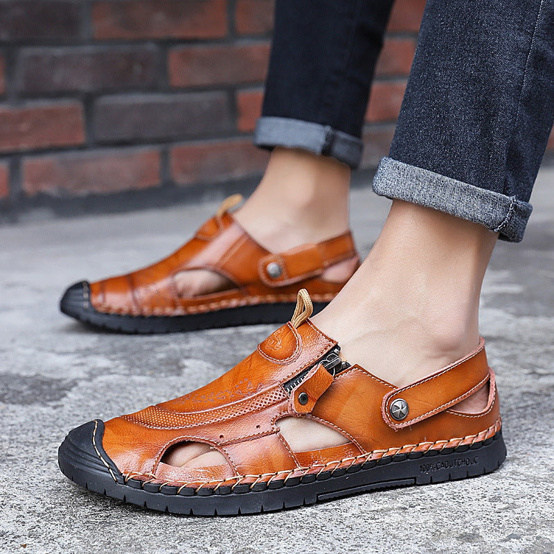 Herren Atmungsaktive Ledersandalen mit verstellbarem Riemensystem Shopnory