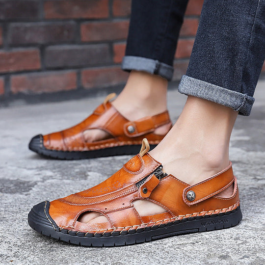 Herren Atmungsaktive Ledersandalen mit verstellbarem Riemensystem Shopnory