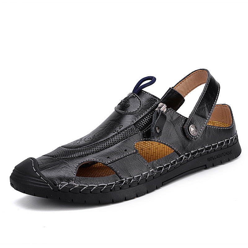 Herren Atmungsaktive Ledersandalen mit verstellbarem Riemensystem Shopnory