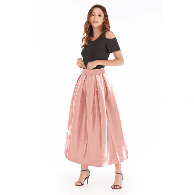 Damen Maxirock aus Satin mit hoher Taille & weitem Tellerrock Shop Nory