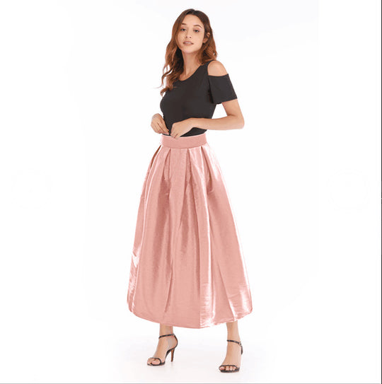 Damen Maxirock aus Satin mit hoher Taille & weitem Tellerrock Shop Nory