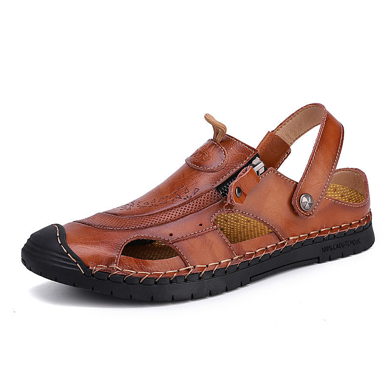 Herren Atmungsaktive Ledersandalen mit verstellbarem Riemensystem Shopnory