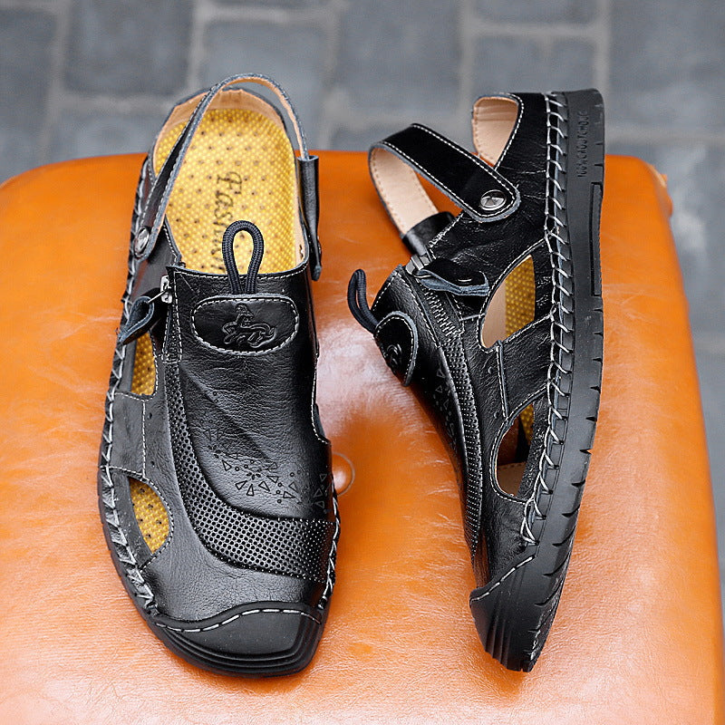 Herren Atmungsaktive Ledersandalen mit verstellbarem Riemensystem Shopnory