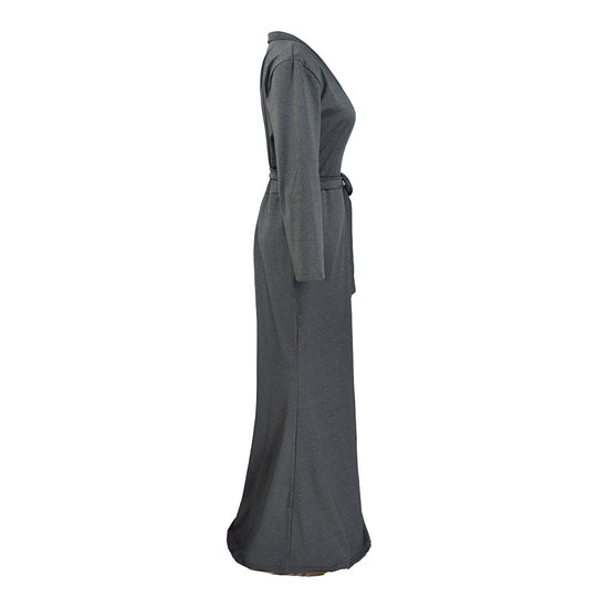Damen Wickel‑Maxikleid mit Taillenschärpe, figurbetonter Silhouette & 3/4‑Ärmeln Shop Nory