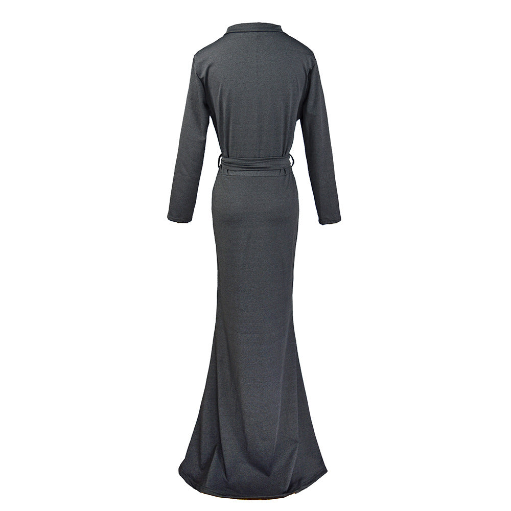 Damen Wickel‑Maxikleid mit Taillenschärpe, figurbetonter Silhouette & 3/4‑Ärmeln Shop Nory