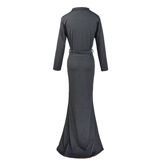 Damen Wickel‑Maxikleid mit Taillenschärpe, figurbetonter Silhouette & 3/4‑Ärmeln Shop Nory