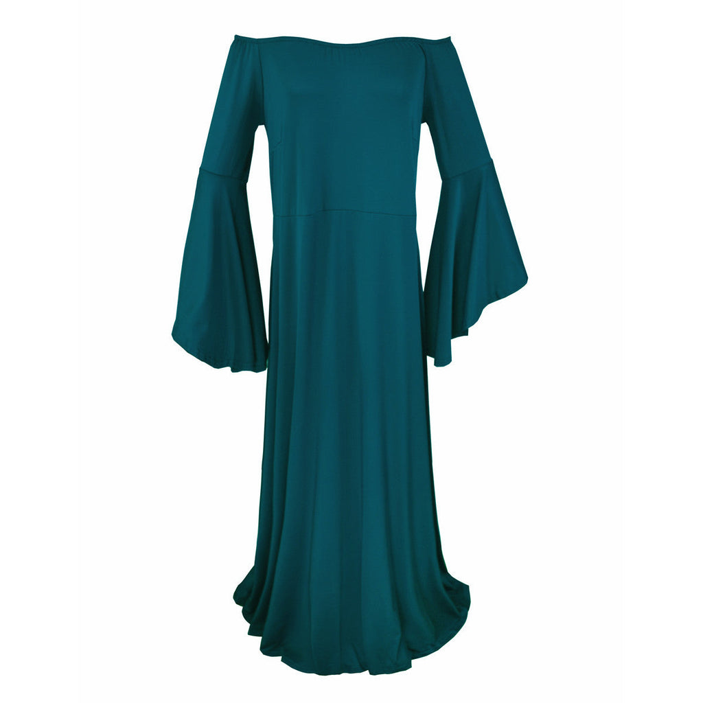 Damen Umstands-Maxikleid mit schulterfreiem Design und fließenden Ärmeln