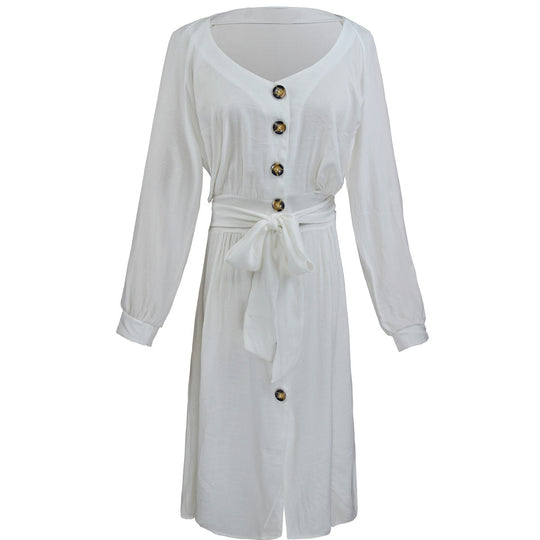 Damen Leichtes Viskose-Midikleid mit Taillenschärpe, Knopfleiste und Beinschlitz Shop Nory