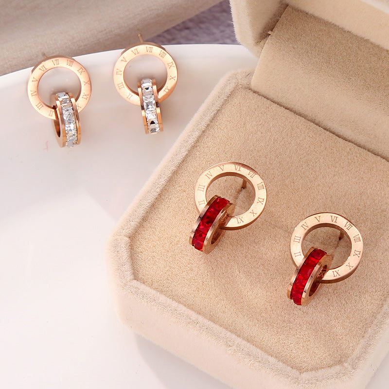 Damen stilvolle Ohrstecker mit graviertem Design und funkelnden Kristallen Shop Nory