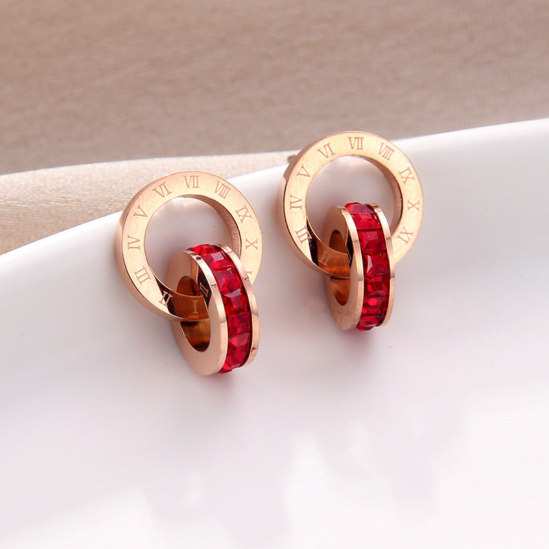 Damen stilvolle Ohrstecker mit graviertem Design und funkelnden Kristallen Shop Nory