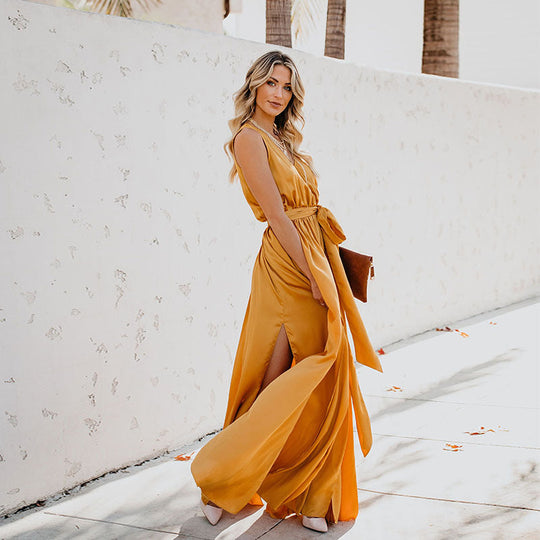 Damen Elegantes Maxikleid mit fließendem Rock und schlichter Silhouette